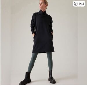 Athleta Cozy Karma Black Funnel-Neck Sweatshirt Dress